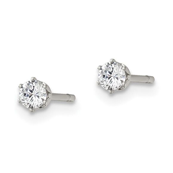 Kazi Luxury Chisel Stainless Steel Polished 3mm Round CZ Stud Post Earrings - Picture 3 of 5